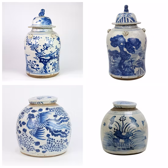 China Jingdezhen Blue and White Ceramic Flower Birds Porcelain Decoration Ginger Temple Jars
